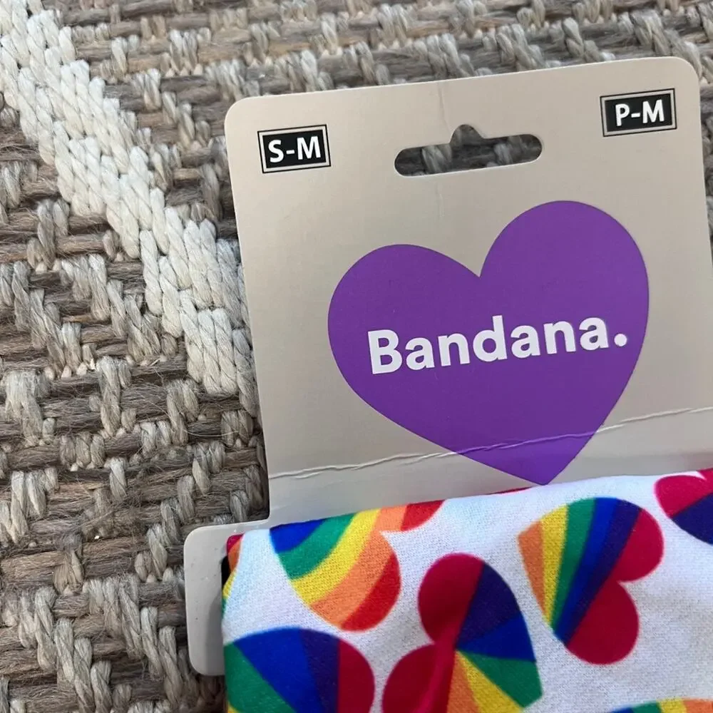 Dog Bandana Print: Rainbow hearts Sz S-M